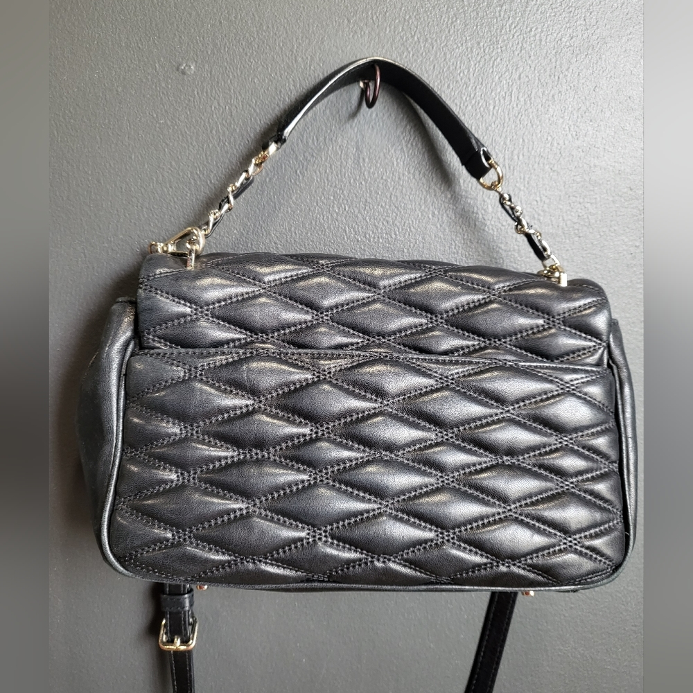 Dkny Lara Flap Lamb Leather Quilted Shoulder Bag Blac… Gem
